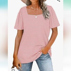 NWT WIHOLL Womens Summer Tops Casual Square Neck Puff Short Sleeve T Shirt